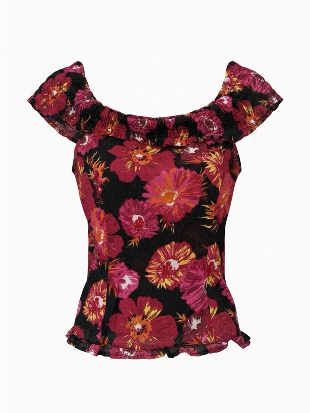 Henne Red Floral Off-Shoulder Ruffle 100% Cotton Camisole
